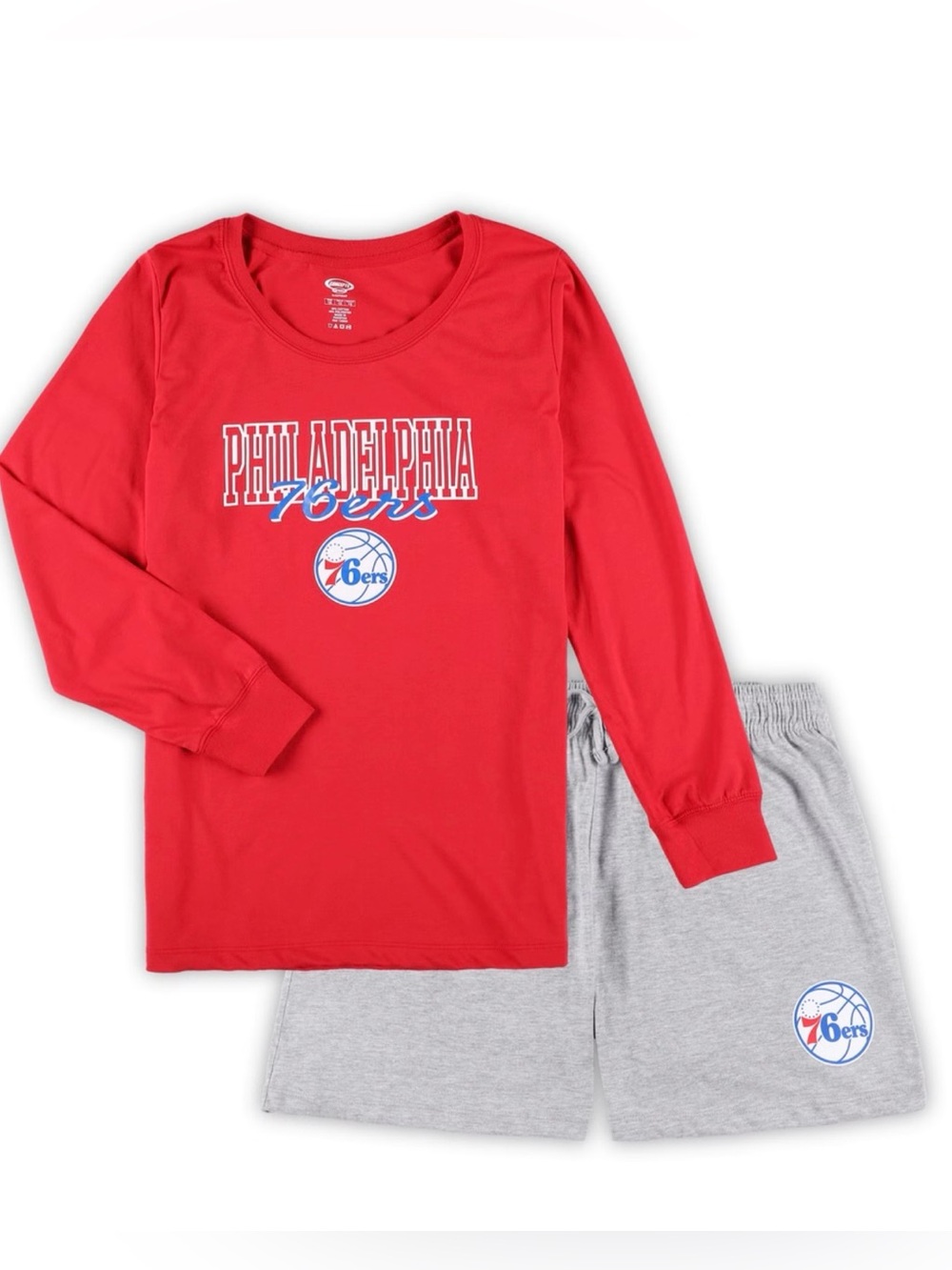 NWT Women's Red/Heather Gray Philadelphia 76ers Long Sleeve Top & Short Set, 2X